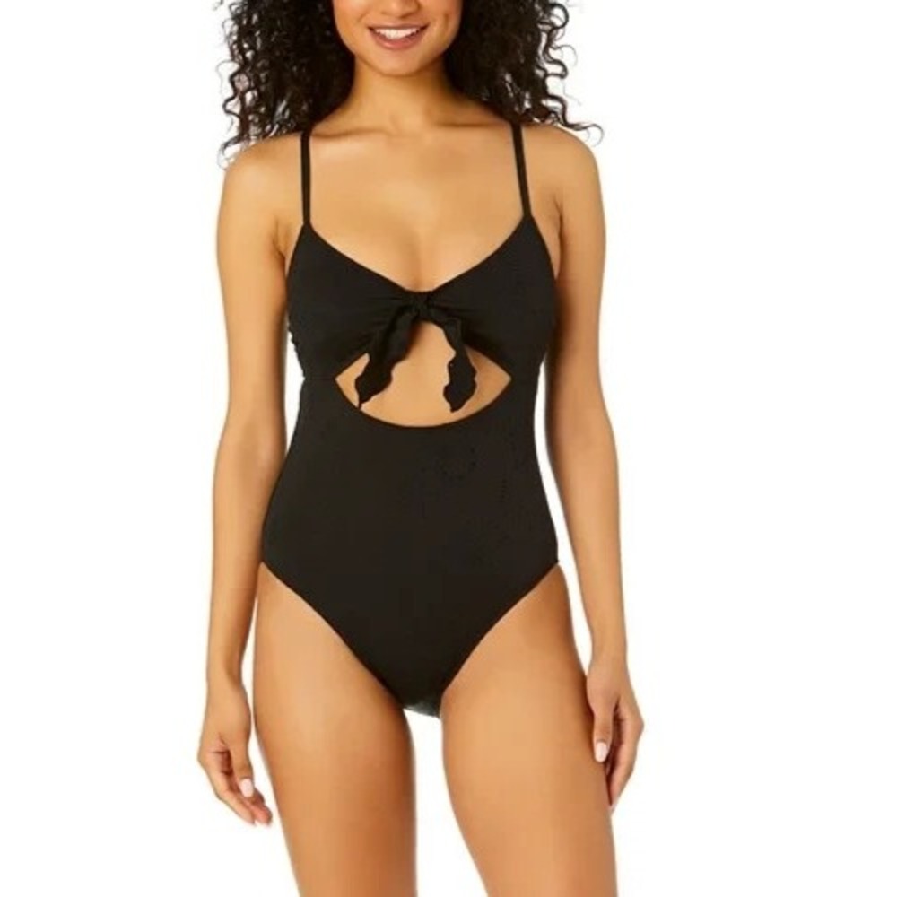 New!! CELEBRITY PINK SWIM Size Small Juniors' Black Eyelet Cut Out Tie Back 1pc‎